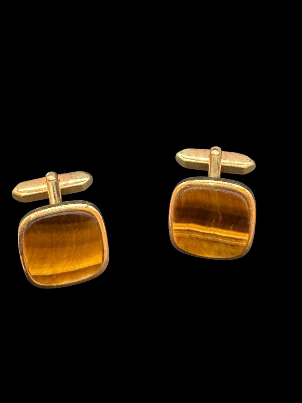 Vintage Gold Tone Cuff links Tiger's Eye Brown